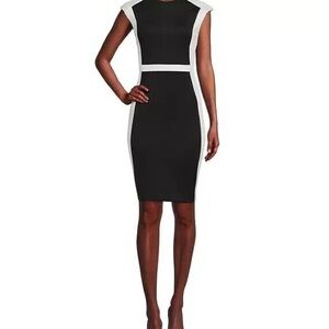 Calvin Klein Black and White Contrast Scuba Sheath Dress